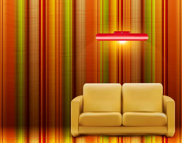 Chambre rétro vectorielle avec canapé et lampe — Image vectorielle