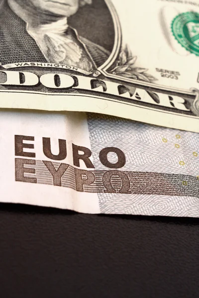 Euro et billet de dollar américain macro — Photo