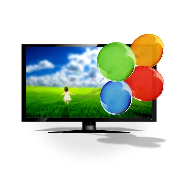 3D TV and balloons — Stock Photo, Image