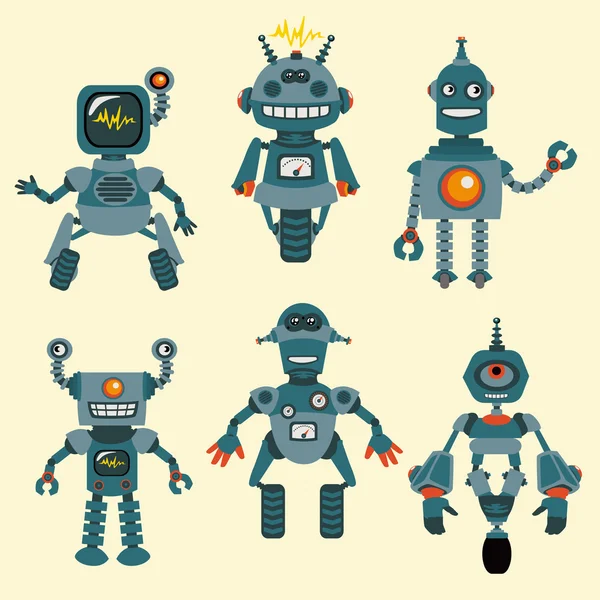 Linda colección de pequeños robots - en el vector - conjunto 1 — Vector de stock