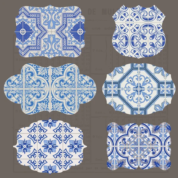 Vintage Azulejos elementos de design para scrapbook - Velhas tags e moldura — Vetor de Stock