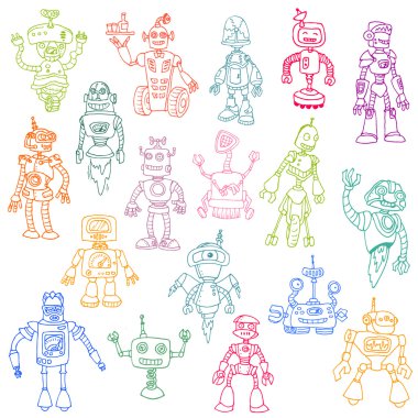robotlar çizilmiş doodle set - karalama defteri veya tasarım v el