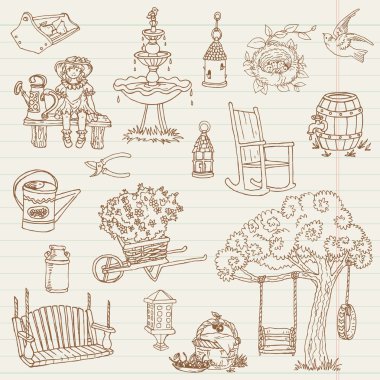 Gardening Hand Drawn Doodles - for scrapbook, design in vector - clipart