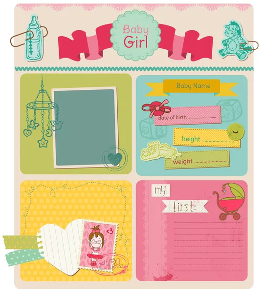 Scrapbook Elementos de diseño - Baby Girl Cute Set - en el vector — Archivo Imágenes Vectoriales