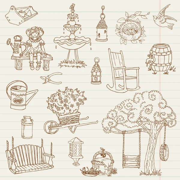 Jardinería Doodles dibujados a mano - para álbum de recortes, diseño en vector  - — Vector de stock