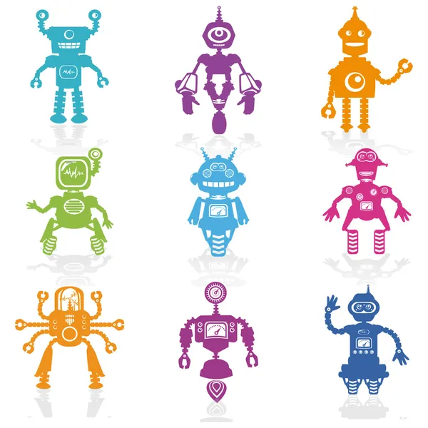 Σύνολο εικονιδίων - χαριτωμένο μικρό ρομπότ συλλογή - στο άνυσμα — Διανυσματικό Αρχείο
