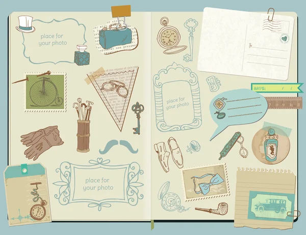 Scrapbook Elementi di design - Gentlemen Accessori collezione doodle - disegnato a mano in vettore — Vettoriale Stock