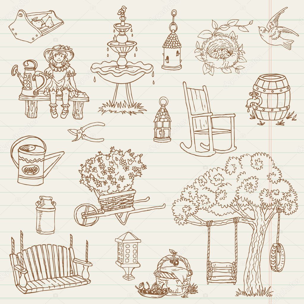 Gardening Hand Drawn Doodles - for scrapbook, design in vector -