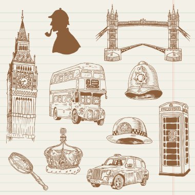 Set of London doodles - for design and scrapbook - hand drawn clipart