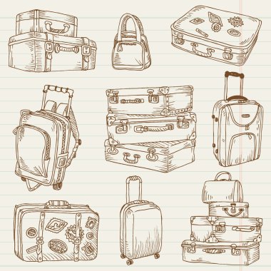 vintage çanta - tasarım ve scrapbook vektör kümesi