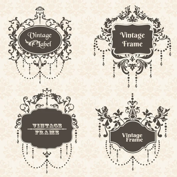 Vektorové Set: Kolekce Vintage rám s květinové prvky — Stockový vektor