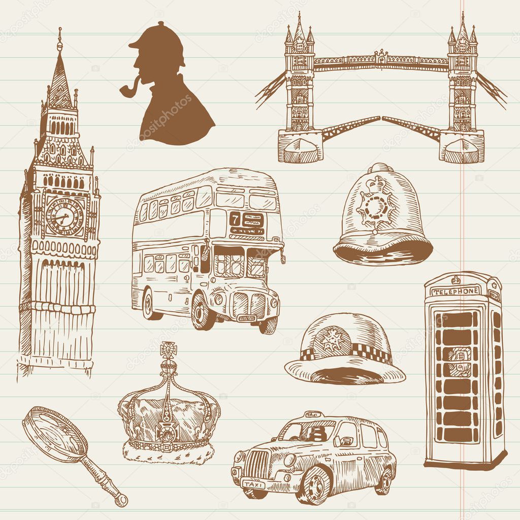 Set of London doodles - for design and scrapbook - hand drawn