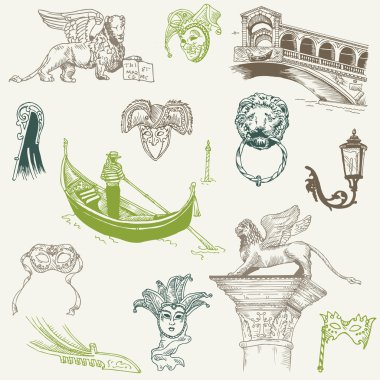 Venice Doodles - hand drawn - for design and scrapbook in vector clipart