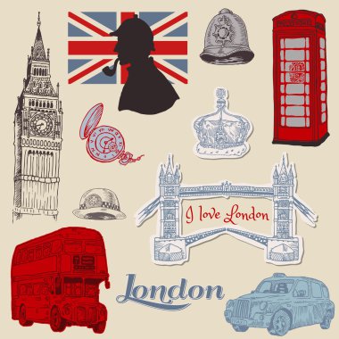 Set of London doodles - for design and scrapbook - in vector clipart