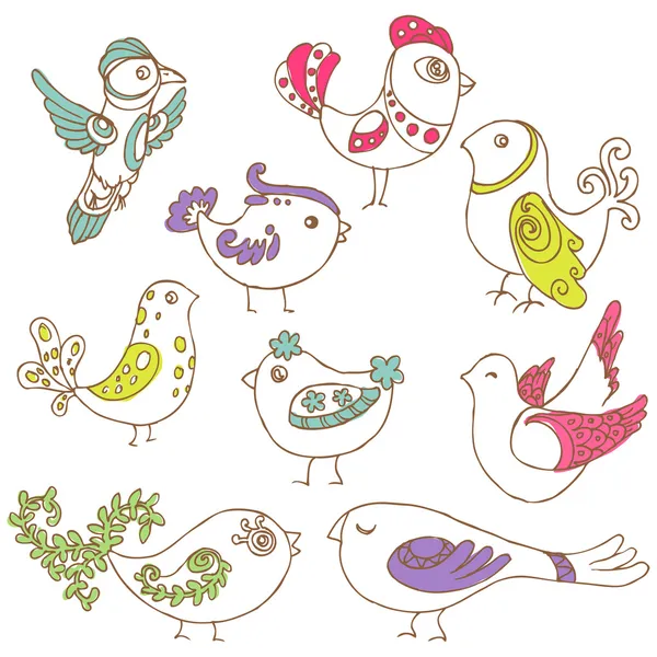 Set of different cute birds-for design and scrapbook-in vector — Stock Vector