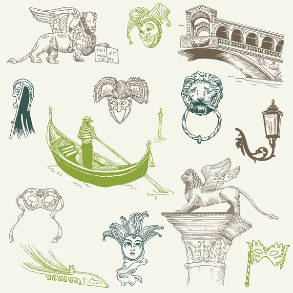 Tasarım ve vektör scrapbook için - elle çizilmiş - Venedik doodles — Stok Vektör