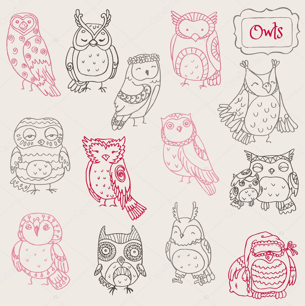 Various Owl Doodle Collection - hand drawn - in vector