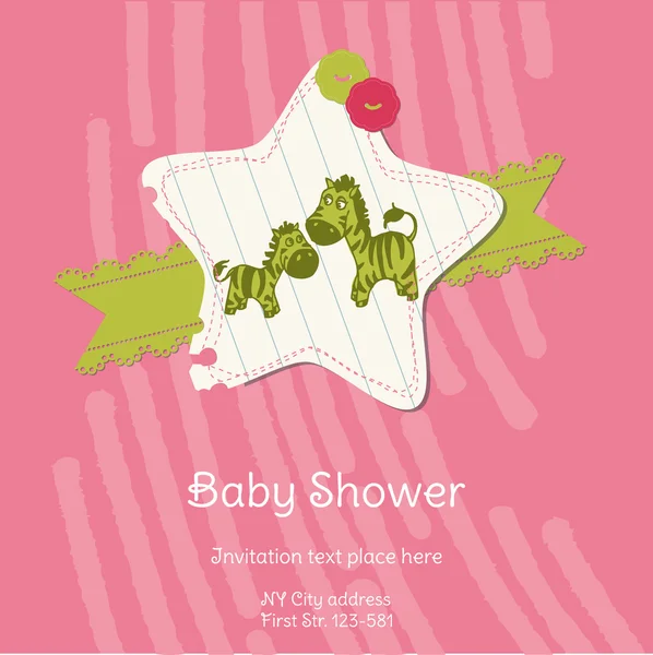 Baby Shower kártya Zebra - a hely, a szöveg, a vektor — Stock Vector