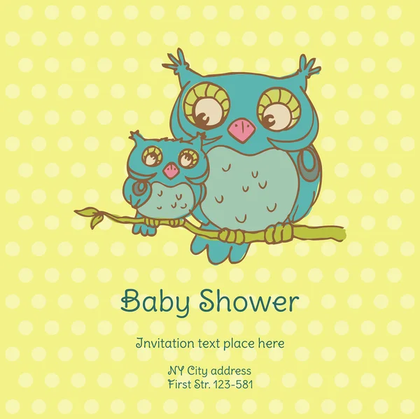 Tarjeta de ducha para bebés con búhos - con lugar para su vector de texto — Archivo Imágenes Vectoriales