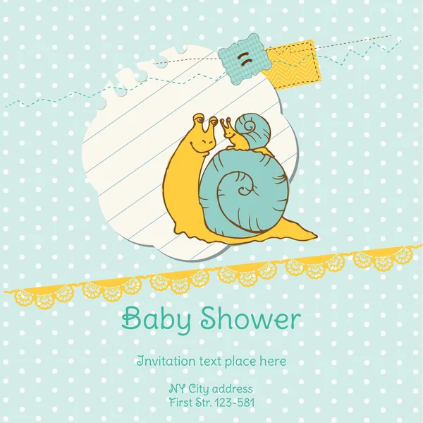 Cartão de banho de bebê com caracol - com lugar para o seu texto — Vetor de Stock
