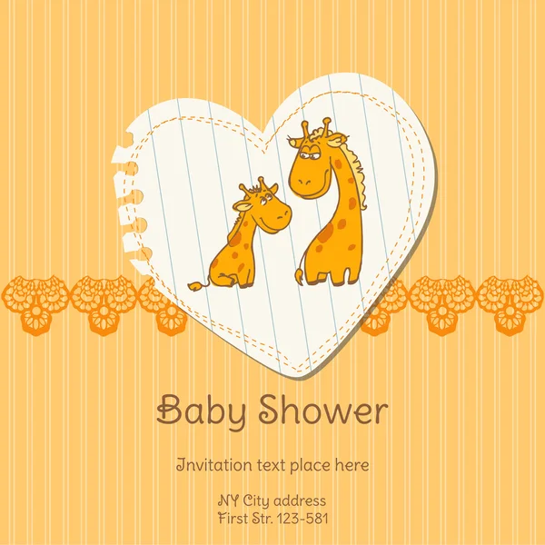Cartão de banho de bebê com girafa - com lugar para o seu texto —  Vetores de Stock