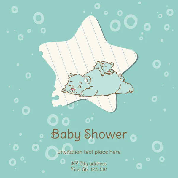 Cartão de banho de bebê com urso - com lugar para o seu vetor de texto-in —  Vetores de Stock