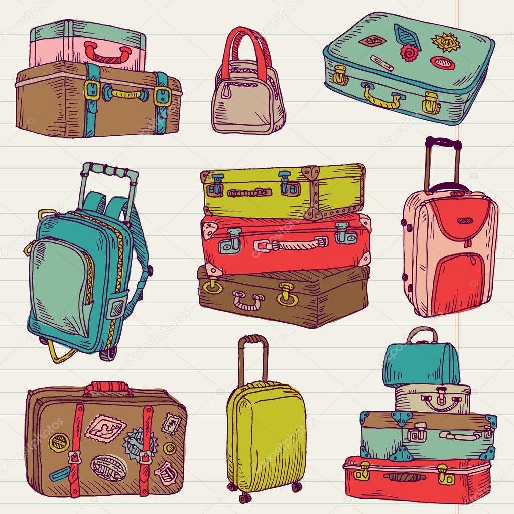 Set of Vintage Colorful Suitcases - for design and scrapbook