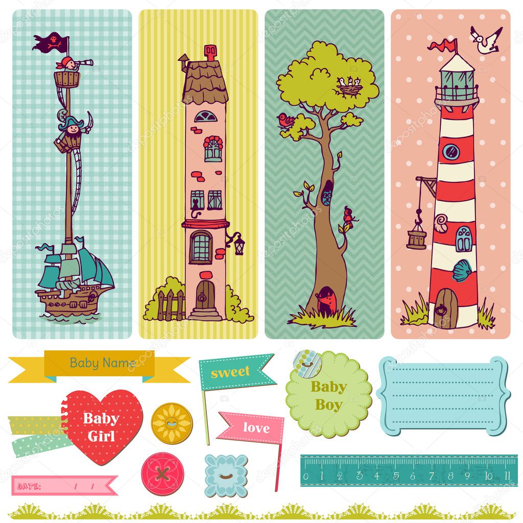 Scrapbook Design Elements - Vintage Child Set - in vector