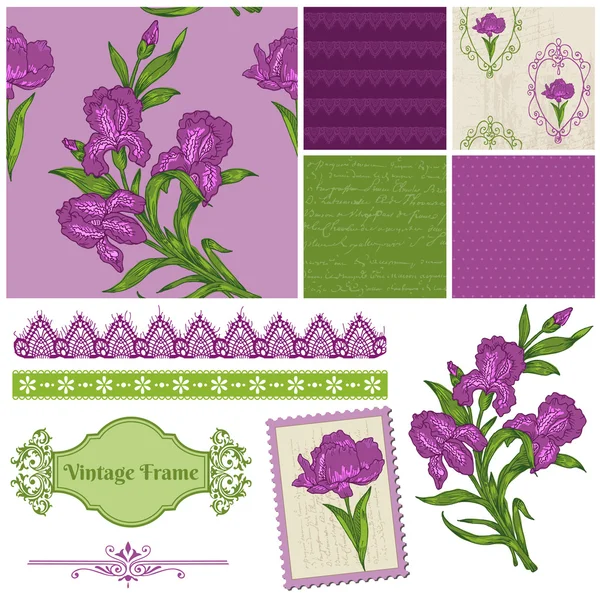 ScrapBook ontwerpelementen - iris bloemen in vector — Stockvector