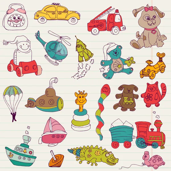 Babyspeelgoed doodles - voor ontwerp en Plakboek - in vector — Stockvector