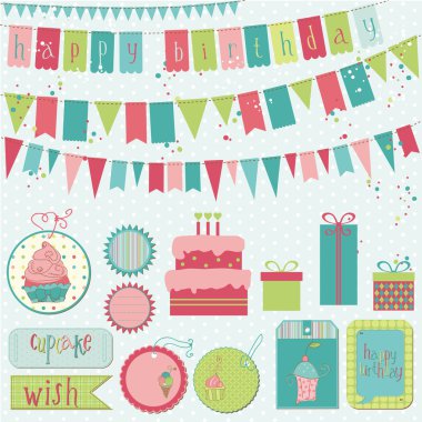 Retro Birthday Celebration Design Elements - for Scrapbook clipart