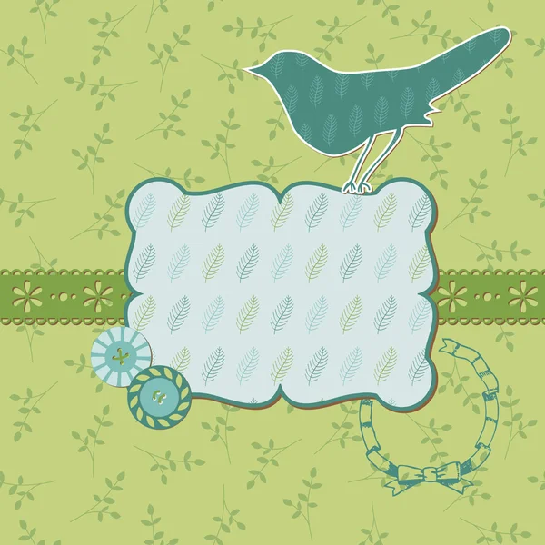 Cartão Floral bonito com pássaro e lugar para o seu texto ou foto — Vetor de Stock
