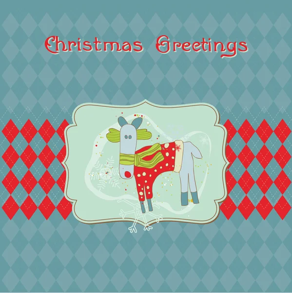 Weihnachtskarte mit lustigem Rudolf- für Einladung, Gruß — Stockvektor
