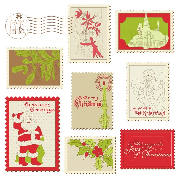 圣诞复古邮票收藏-为剪贴簿 — 图库矢量图片