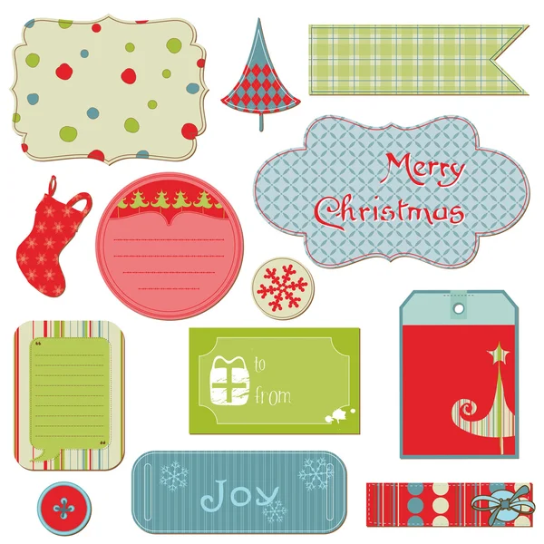 Ensemble d'étiquettes et d'éléments de Noël pour le design et le scrapbook — Image vectorielle