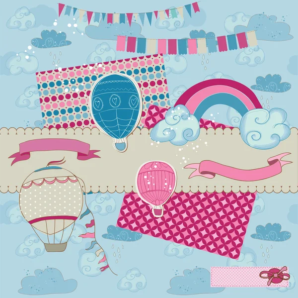 Scrapbook Design Elements - Party, Balloons and Parachute — Stock Vector