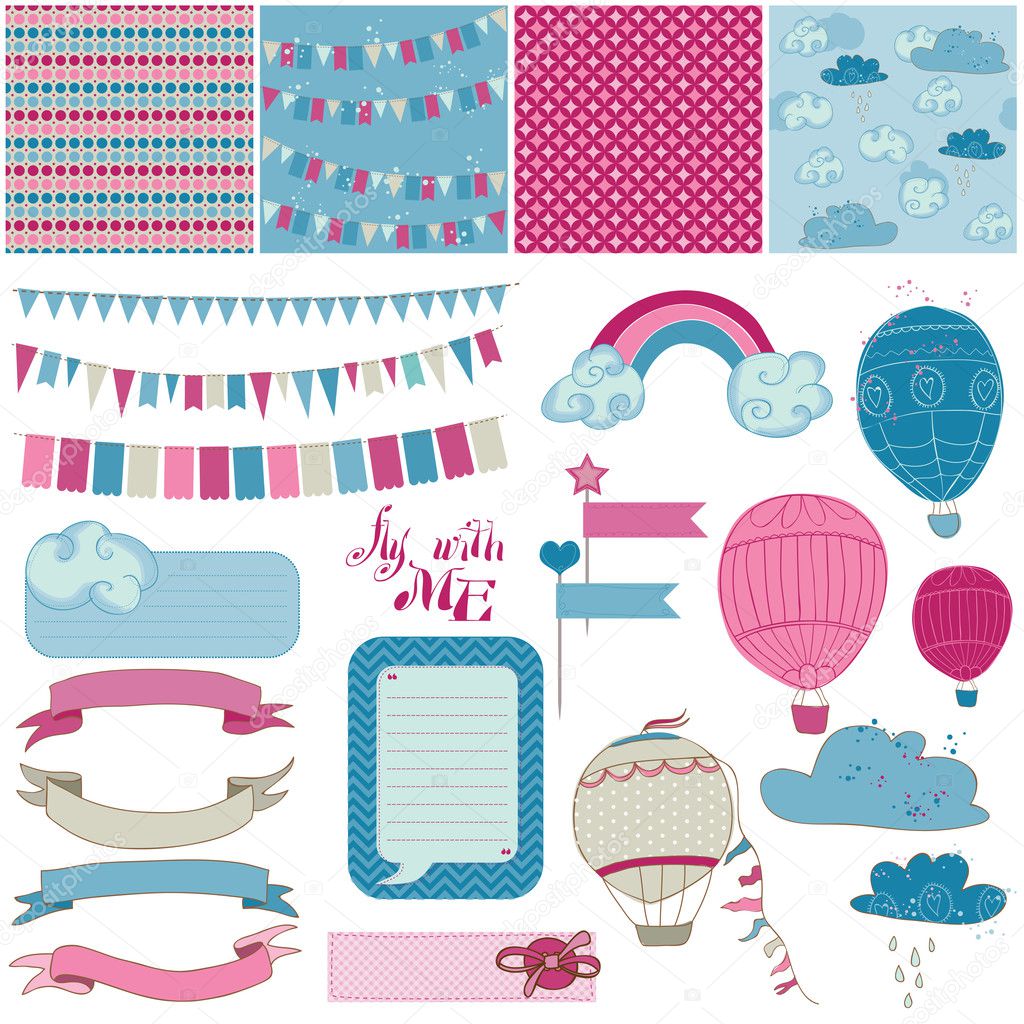 Scrapbook Design Elements - Party, Balloons and Parachute