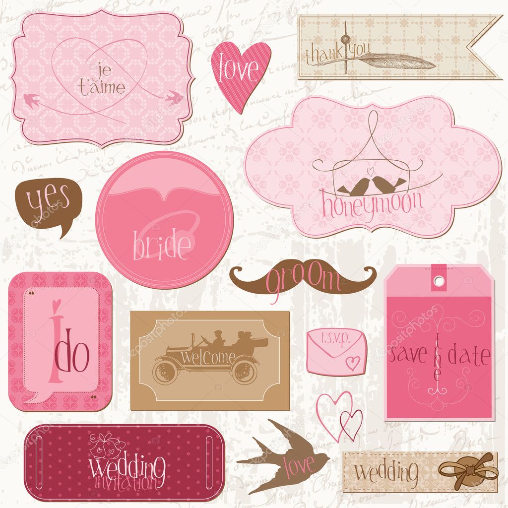 Romantic Wedding Tags and Design Elements -for invitation