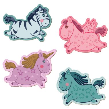 Set of Magic Horses and Unicorns - for scrapbook and design in v clipart