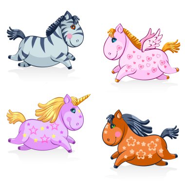 Great Set of Cute Magic Horses and Unicorns - in vector clipart