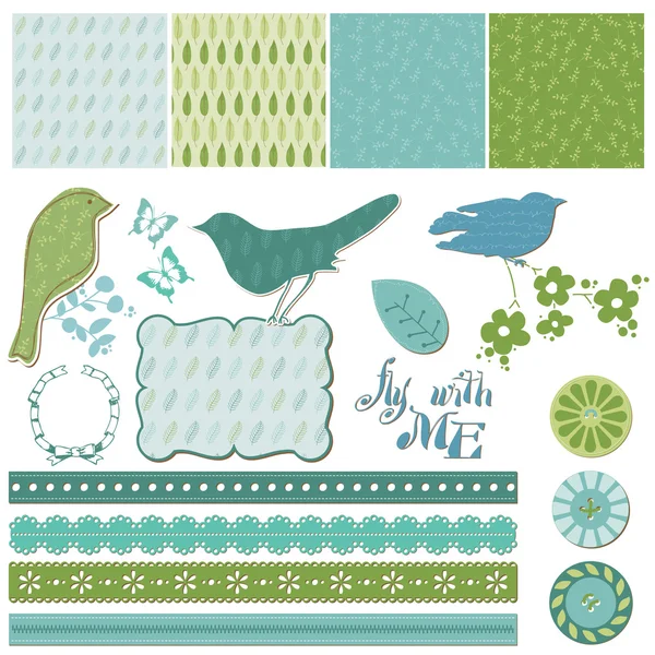 Floral scrapbook ontwerpelementen met vogels in vector — Stockvector