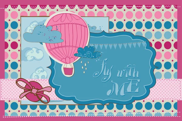 剪贴簿邀请卡-方、 气球和降落伞 — 图库矢量图片