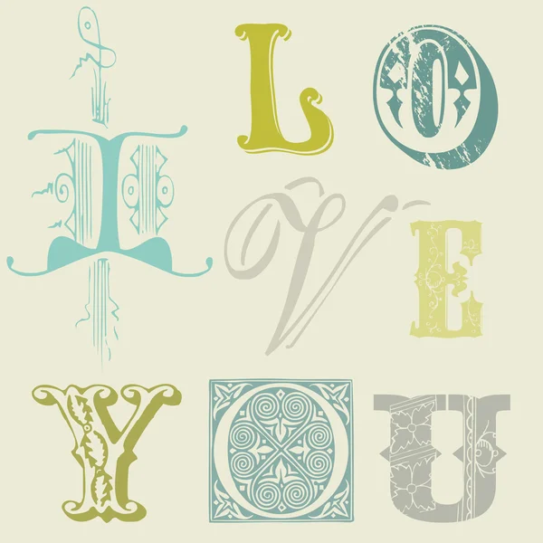 "Seni seviyorum" kartı vektör Vintage mektuplar — Stok Vektör