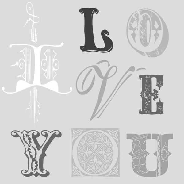 复古字母向量中的"我爱你"卡 — 图库矢量图片
