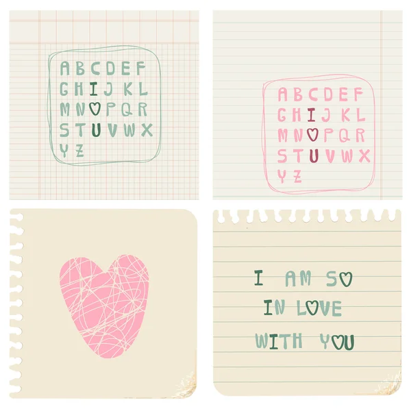 Uppsättning handskrivna kärlek kort i vektor — Stock vektor