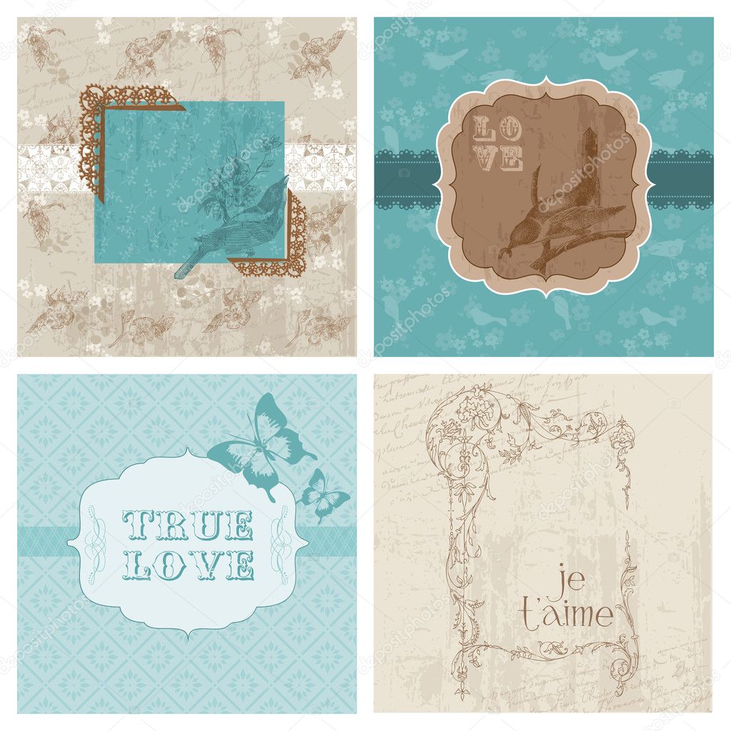 Set of Floral Retro Cards - with frames and place for your text