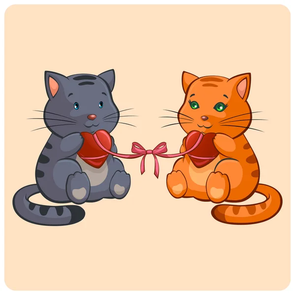 浪漫爱-有趣的插图矢量中的两只猫 — 图库矢量图片