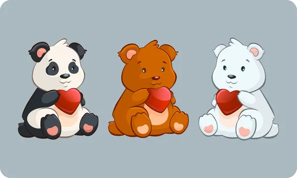 stock vector Little Bears holding Hearts - valentine day illustration