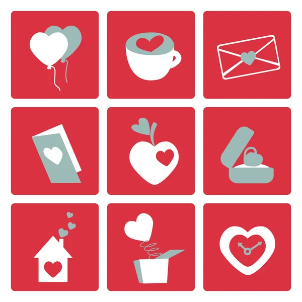 Los iconos del amor - para las tarjetas de San Valentín, la invitación, la boda en el vector — Vector de stock