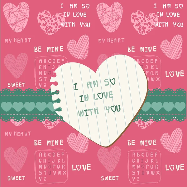 Cute Love Card - for Valentines day, scrapbooking in vector — Wektor stockowy